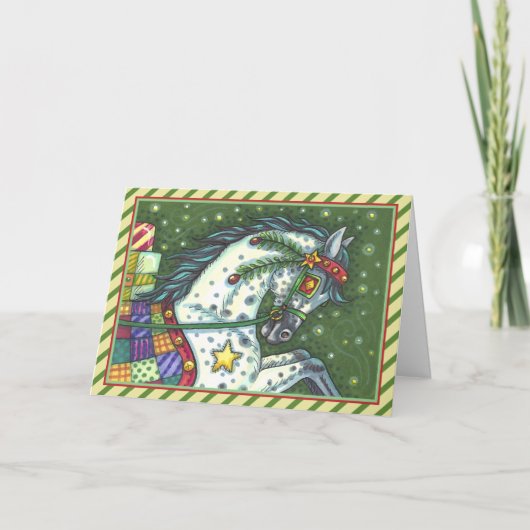 CARTES POUR FÊTES ANNUELLES DAPPLE GRAY DANS UN SEUL CHEVAL OUVERT SLEIGH AVEC (Devant)