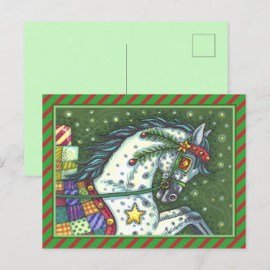 CARTES POUR FÊTES ANNUELLES DAPPLE GRAY DANS UN SEUL CHEVAL OUVERT SLEIGH, COL