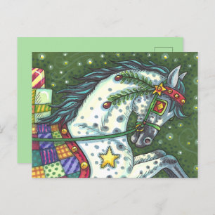 CARTES POUR FÊTES ANNUELLES DAPPLE GRAY DANS UN SEUL CHEVAL OUVERT SLEIGH, COL