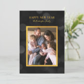 Cartes Pour Fêtes Annuelles Dark Bokeh Lights Faux Gold Bonne année (Debout devant)