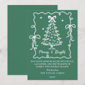 Cartes Pour Fêtes Annuelles Dark Green Merry & Bright White Hand Drawn Tree (Devant / Derrière)