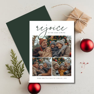 Cartes Pour Fêtes Annuelles Dark Green Rejoice Photo de Noël religieux