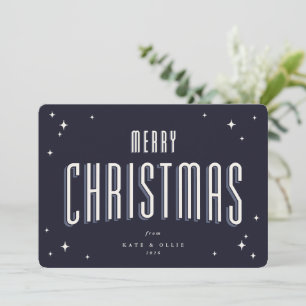 Cartes Pour Fêtes Annuelles Dark Navy Joyeux Noël Retro Stars Plat