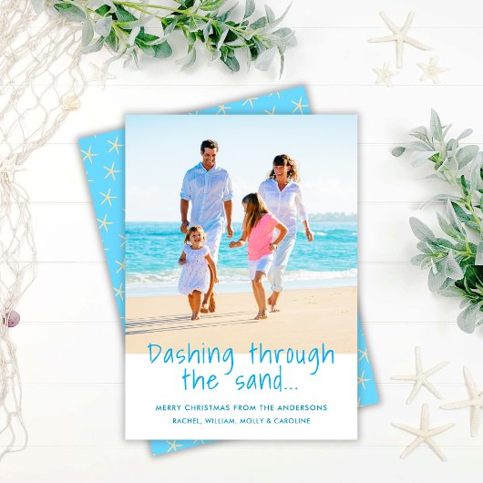 Cartes Pour Fêtes Annuelles Dashing À Travers Le Sable Coastal Photo Chic
