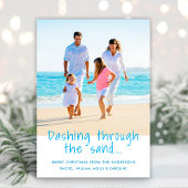 Cartes Pour Fêtes Annuelles Dashing À Travers Le Sable Coastal Photo Chic