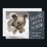 Cartes Pour Fêtes Annuelles Dashing Through the Snow Holiday Pet Card<br><div class="desc">A fun,  snowy design tcan show off the family pet.</div>