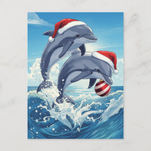 Cartes Pour Fêtes Annuelles Dauphins de l'Océan Joyeux Bonnets de Père Noël Fê