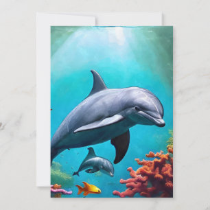 Cartes Pour Fêtes Annuelles Dauphins en aquarelle