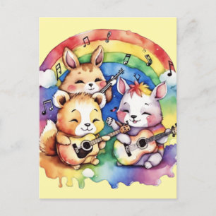 Cartes Pour Fêtes Annuelles De mignons animaux jouent de la musique dans l'arc