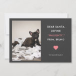 Cartes Pour Fêtes Annuelles Dear Santa Define Naughty Funny Pet Photo<br><div class="desc">Christmas holiday photo for pet lovers ! The text says "Dear Santa, Define "NAUGHTY" From XX (your dog's name)." Remplacez le picture avec votre moment préféré de naughty puppy picture. Guaranteed to be a cute and heartwarming card that will make your familiy and friends laugh and say "Awww." Simple grey...</div>