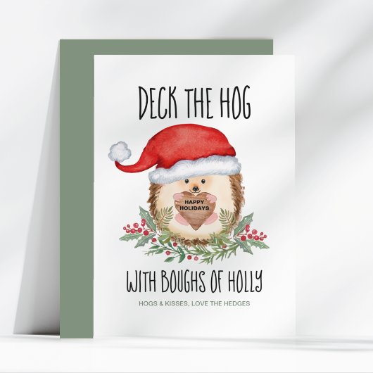 Cartes Pour Fêtes Annuelles Deck Hog Hedgehog Père Noël Holly Noël