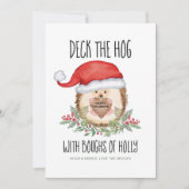 Cartes Pour Fêtes Annuelles Deck Hog Hedgehog Père Noël Holly Noël (Devant)