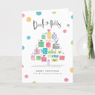 Cartes Pour Fêtes Annuelles Deck Les Halls   Aquarelle Cadeau Arbre de Noël