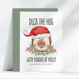 Cartes Pour Fêtes Annuelles Deck the Hog Hedgehog Santa Holly Christmas