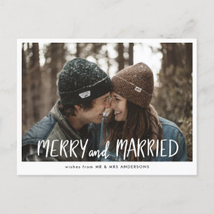 Cartes Pour Fêtes Annuelles Décontracté Joyeux Et Marié Script Couple Photo