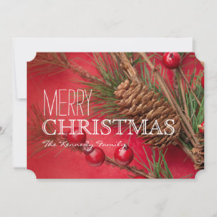 Cartes Pour Fêtes Annuelles Décoration de cônes et de baies de pin sur le