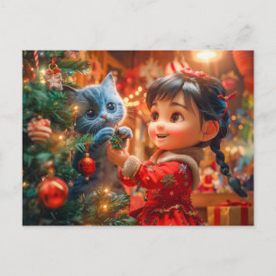 Cartes Pour Fêtes Annuelles Décoration de sapin de Noël avec un chat