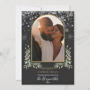 Cartes Pour Fêtes Annuelles Décoration florale de Noël en verdure dorée en arc