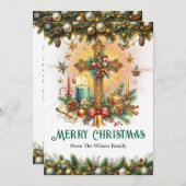 Cartes Pour Fêtes Annuelles Decorative Cross with Gold and Greenery, Christmas (Devant / Derrière)