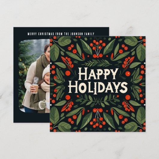 Cartes Pour Fêtes Annuelles Decorative Happy Holidays holly berries (Devant / Derrière)