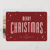 Cartes Pour Fêtes Annuelles Deep Red Joyeux Noël Retro Stars Flat Photo (Devant / Derrière)