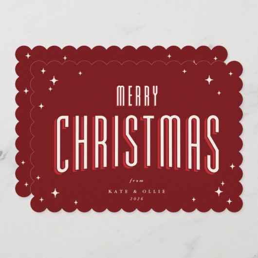 Cartes Pour Fêtes Annuelles Deep Red Joyeux Noël Retro Stations Appartement (Devant / Derrière)