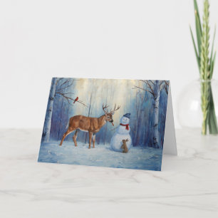Cartes Pour Fêtes Annuelles Deer & Snowman Christmas Snow