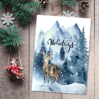 Cartes Pour Fêtes Annuelles Deer Snowy Winter Mountains Nature Christmas
