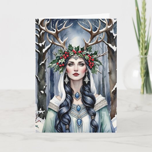 Cartes Pour Fêtes Annuelles Déesse solstice d'hiver dans la forêt (Devant)