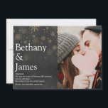 Cartes Pour Fêtes Annuelles Définition Couple Chalkboard Noël Photo<br><div class="desc">Partagez votre définition de ce que signifie la période des fêtes de Noël avec ces élégants cartes de fin de année boho. Avec votre photo spéciale, les noms et le message de vacances ensemble dans la typographie moderne, et élégants flocons d'or sur un arrière - plan de tableau noir. Conçu...</div>