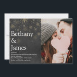 Cartes Pour Fêtes Annuelles Définition Couple Chalkboard Noël Photo<br><div class="desc">Partagez votre définition de ce que signifie la période des fêtes de Noël avec ces élégants cartes de fin de année boho. Avec votre photo spéciale, les noms et le message de vacances ensemble dans la typographie moderne, et élégants flocons d'or sur un arrière - plan de tableau noir. Conçu...</div>