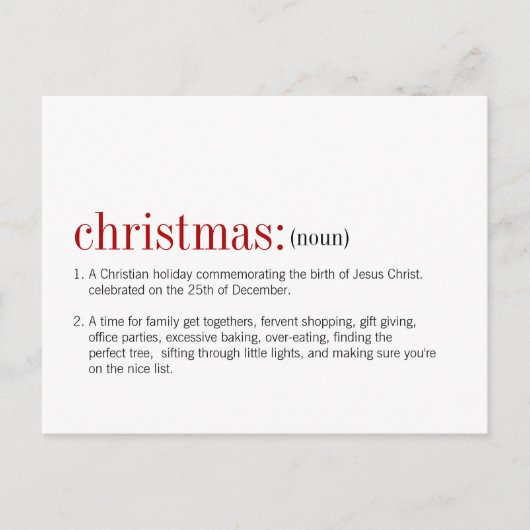 Cartes Pour Fêtes Annuelles Définition de Noël (Devant)