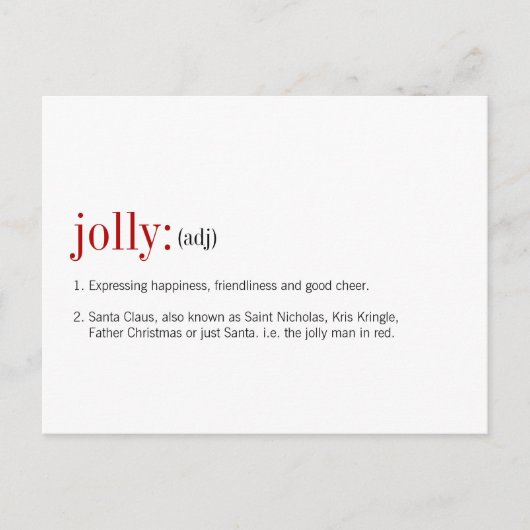 Cartes Pour Fêtes Annuelles Définition de Noël Jolly (Devant)