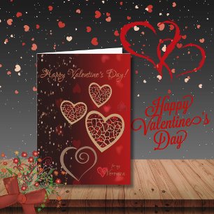 Cartes Pour Fêtes Annuelles Dégradé Rouge avec coeurs dorés Saint Valentin
