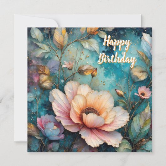 Cartes Pour Fêtes Annuelles Delicate Apricot Cosmos on Teal (Devant)