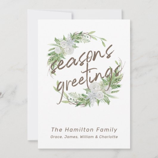 Cartes Pour Fêtes Annuelles Délicate couronne de Noël Florale Blanche (Devant)