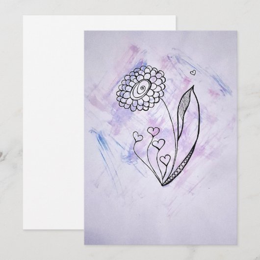 Cartes Pour Fêtes Annuelles Delicate Hand-Drawn Flower with Hearts (Devant / Derrière)