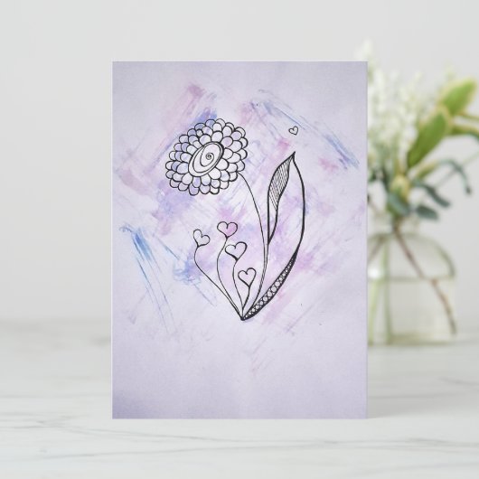 Cartes Pour Fêtes Annuelles Delicate Hand-Drawn Flower with Hearts (Debout devant)
