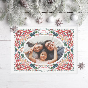 Cartes Pour Fêtes Annuelles Delicy Poinsettia Oval Frame Photo