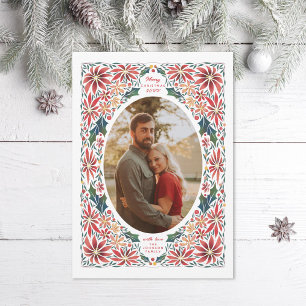 Cartes Pour Fêtes Annuelles Delicy Poinsettia Oval Frame Photo