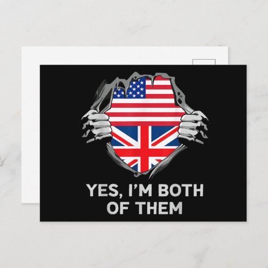 Cartes Pour Fêtes Annuelles Demi-Américain Moitié Anglais USA Angleterre Drape (Devant / Derrière)