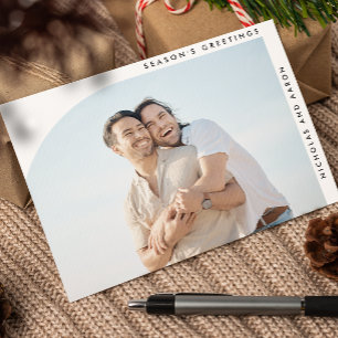 CARTES POUR FÊTES ANNUELLES DEMI-ARCH SIMPLE NOËL VACANCES DEUX PHOTOS