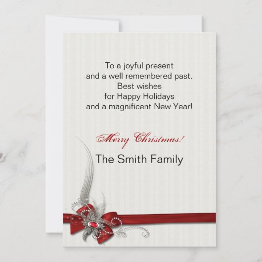 Cartes Pour Fêtes Annuelles Dentelle d'argent avec texte sur Damas rouge (Dos)