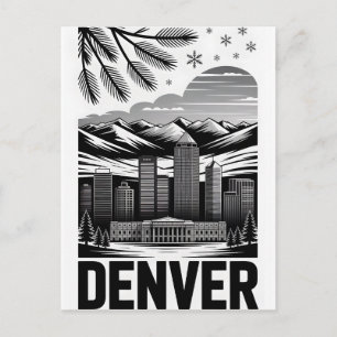 Cartes Pour Fêtes Annuelles Denver Colorado Skyline Noir et Blanc Gravure sur