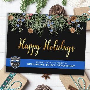 Cartes Pour Fêtes Annuelles Département de police Noël mince ligne bleue heure