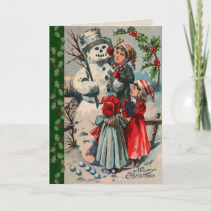 Cartes Pour Fêtes Annuelles Des enfants victoriens construisent un bonhomme de