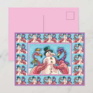 CARTES POUR FÊTES ANNUELLES DES FLAMANTS ROSES ROSES FABRIQUENT DE LA NEIGE, D