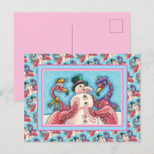 CARTES POUR FÊTES ANNUELLES DES FLAMANTS ROSES ROSES FABRIQUENT DE LA NEIGE, D