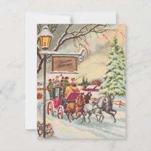 Cartes Pour Fêtes Annuelles Des Gens De Noël Vintage À La Tête D'Un Chariot