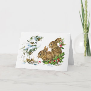 Cartes Pour Fêtes Annuelles Des lapins mignons dans la neige à Noël